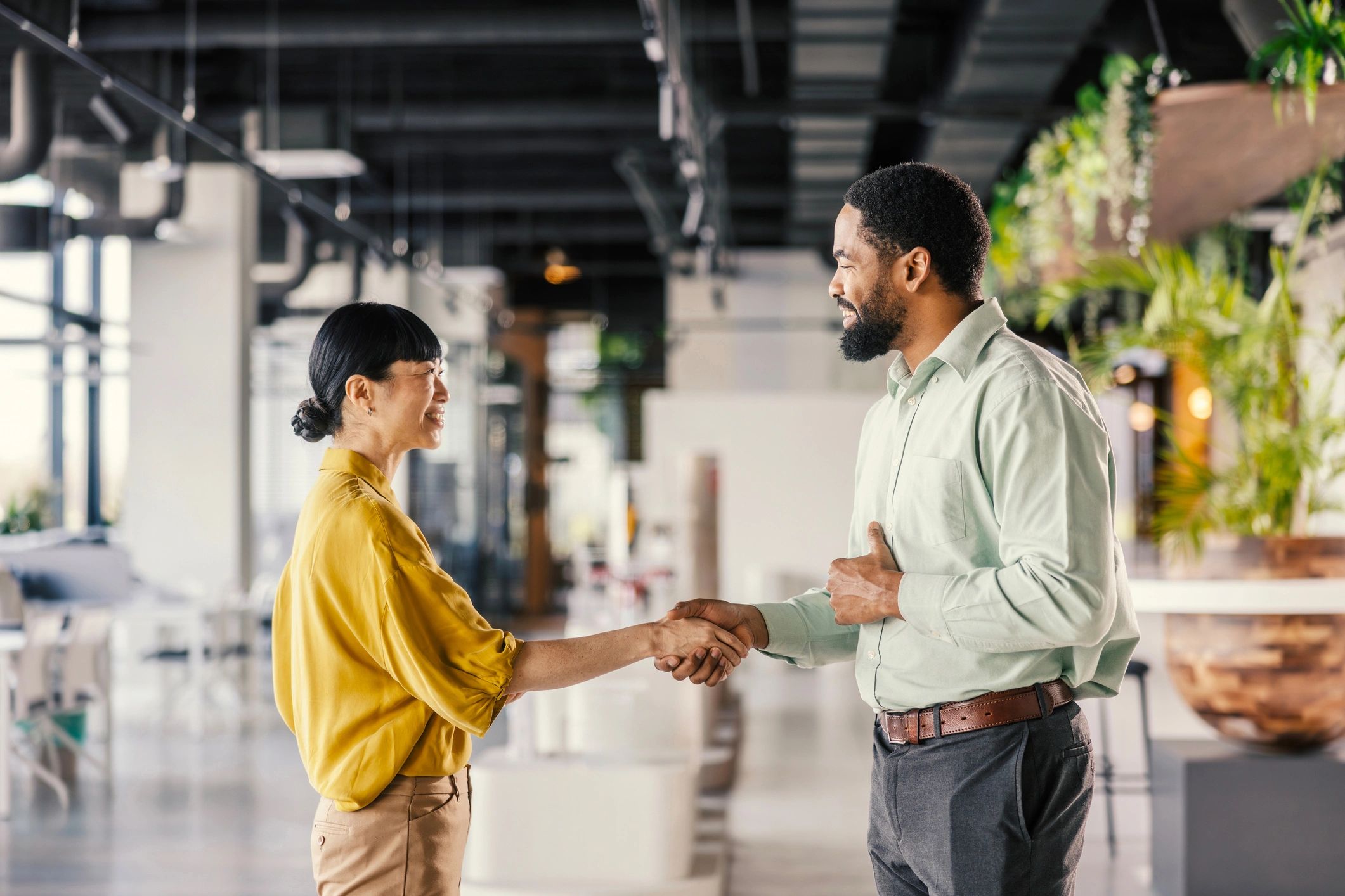 Business professionals shaking hands to confirm an agreement